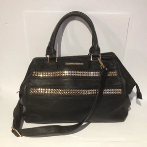 Steven Madden LARGE Black Faux Leather Vegan Bag Tote Purse Gold Studs Glam Punk - Picture 1 of 22