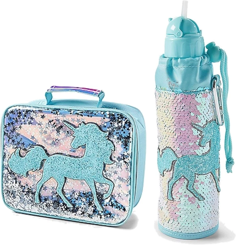 Justice Lunch Tote + Water Bottle Bundle Unicorn Flip Sequin Shaky - Image 1 of 1
