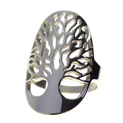Anillo Árbol de la Vida Mujer Plata Acero Inoxidable Banda de ascendencia familiar Tallas 6-10 Foto 1 de 3