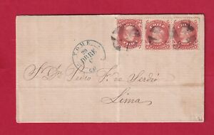 Chile Colombus 1869 5 cts × 3 folded letter Tome  to lima