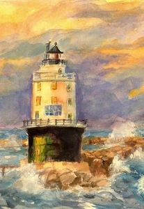 Hafen der Zuflucht Leuchtturm Delaware Bay Kap Henlopen stürmischer Sonnenuntergang Notizkarten - Bild 1 von 2