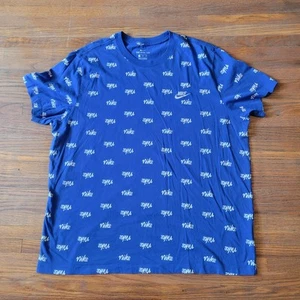 The Nike Tee 2XL All Over Script Logo Graphic T Shirt Blue White Men's AOP - Picture 1 of 7
