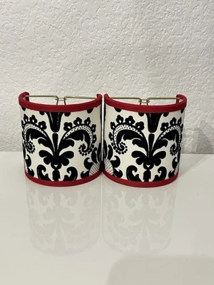 "Par de pantallas de lámpara de aplique con clip damasco negro blanco rojo candelabro 4""" Foto 1 de 4