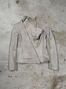 Vintage Y2K Genuine Leather Beige Asymmetrical Archive Jacket Avant Garde Japan - Picture 1 of 13