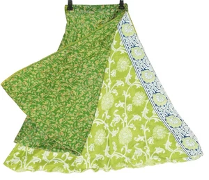 Sushila Vintage Silk Saree Magic Wrap Reversible Skirt Beach Dress Green Floral - Picture 1 of 8