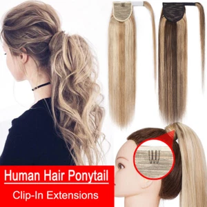 Thick Real Remy Human Hair Ponytail Clip In Hair Extensions Pony Tail Balayage A - Picture 1 of 36