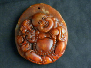 Fine Chinese Old Jade *Happy Buddha Relief* Pendant AA002