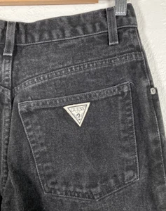 Vintage 90s Guess Jeans Womens 28 High Waisted Rise Black Wash Triangle Logo USA - Picture 1 of 7