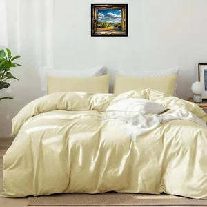 Pastel Yellow Luxury Cotton Bedding Set King Size Comforter Cover Yellow Duvet - Picture 1 of 6