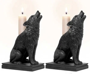 Ulula Noctis Wolf Candlestick Holders Set of 2, Gothic Ornament, Alchemy England - Picture 1 of 8
