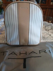 Tahari NWT Sand/Beige Striped Mini Backpack Vegan Leather - Picture 1 of 8
