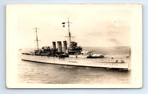 HMS SHROPSHIRE Royal Navy Heavy Cruiser at Barcelona Spain RPPC Postcard 1936 - Picture 1 of 2