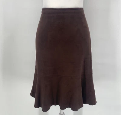 BCBG MaxAzria Falda Mujer Talla 10 Marrón Vegano Gamuza Acampanada Carrera Oficina De Colección Foto 1 de 4