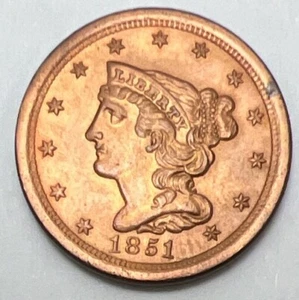 1851 Braided Hair Half Cent Raw Old US Coin - Picture 1 of 3