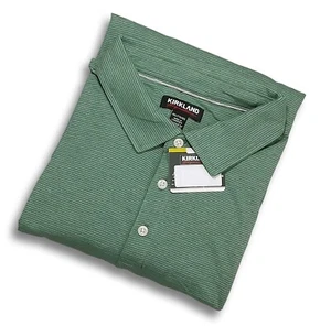 Kirkland plus XXL Mens Short Sleeve Polo T-Shirt Cotton Silk Blend Green Striped - Picture 1 of 9