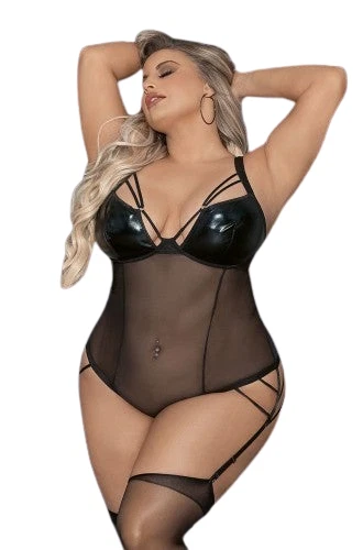 Pure Romance 网眼和人造皮革吊袜带懒人鞋 - OSQ 加免费礼品含 — 第 1/1 张图片