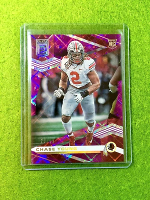 Chase Young PURPLE PRIZM ROOKIE CARD COMMANDERS 2020 Elite CHASE YOUNG RC  # /99 - Image 1 of 4