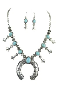 Native American Style Squash Blossom Necklace – Blue Howlite Western Jewelry Set - Picture 1 of 5