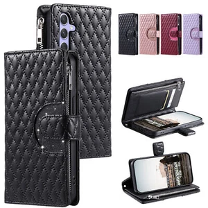 Zipper Grid Leather Wallet Phone Case For Samsung A71 A70S A50 A40 A12 A22 A04E - Picture 1 of 16