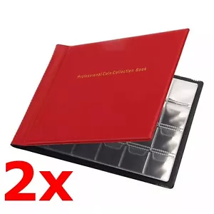 2x COIN ALBUM for 240 coins perfect for 20p £1 COINS FOLDER BOOK COLLECTOR RED - Picture 1 of 6