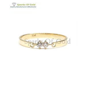 0.07 Ct Two Natural Diamond Band Ring 14k Yellow Gold Handmade Fine Jewelry Gift - Picture 1 of 3