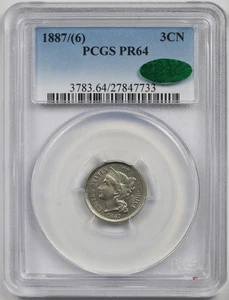 1887/6 3CN PCGS/CAC PR 64 Nickel Three-Cent Piece - Picture 1 of 4