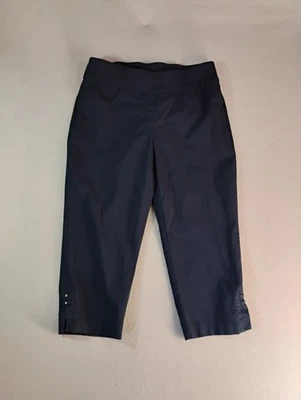 Hearts of Palm Womens Pants 12 Blue Cropped Capri Solid Pull On Flat Front - Image 1 of 4