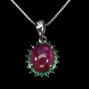 925 Sterling Silver Necklace Oval Ruby 9x7mm Natural Gemstone Jewelry 18inches - Picture 1 of 14