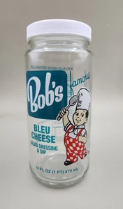 Tarro de vidrio Bob's Big Boy azul para aderezar y sumergir queso azul con tapa 16 oz - Imagen 1 de 7