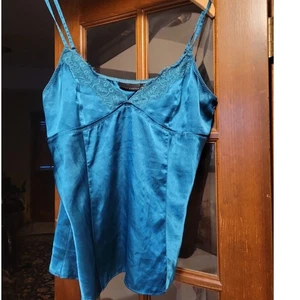 Vintage Y2K 2000er Babydoll Spitze Satin türkis blau Whimsigoth Cami. Große - Bild 1 von 1