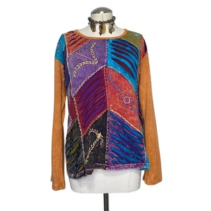 Rising International Colorful Hippie Boho Embroidery Patchwork Long Sleeve - Picture 1 of 12