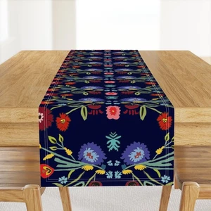 Wycinanki Motif Blue Folk Art Floral Traditional Polish Printed Table Runner - Picture 1 of 5