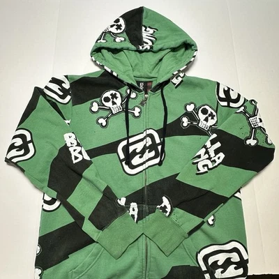 Sudadera con Capucha Billabong De Colección Cremallera Verde Negro Rayas Calaveras Patinador Para Hombre Grande L Foto 1 de 4