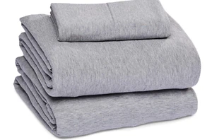 Cotton 3 Piece Heather Jersey Sheet Set - Twin, Light Gray, Solid NEW Free Ship! - Picture 1 of 6