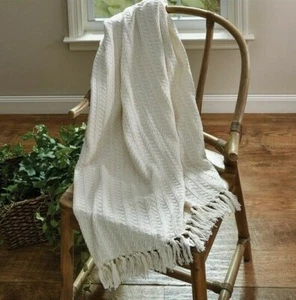 NEW CREAM Cable Throw Blanket by Park Designs 60" x 50" All Cotton Fringed - Picture 1 of 2