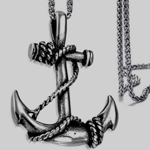 Stainless Steel Large Marine Anchor Pendant Necklace 24" Stainless Steel Chain - Picture 1 of 1
