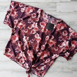 Marc New York M Pink Plum Flowers Boho Tie Front Blouse Women - Picture 1 of 3