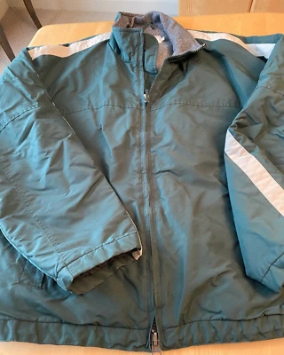 ВИНТАЖНЫЙ J CREW VARSITY ПОЛОСКИ ФЛИС ПОДКЛАДКА ТЯЖЕЛЫЙ ПОЛНЫЙ МОЛНИИ ЗЕЛЕНЫЙ НЕЙЛОНА ПАЛЬТО XL - Изображение 1 из 4