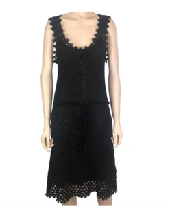 NWOT MOSCHINO BLACK CROCHET LACE DRESS, BLACK RIBBON, SILK SLIP, EU 42, $1850 - Picture 1 of 6