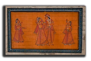 Radha Krishna Raas Religioso Hecho a Mano Naranja Pintura 20.3x26.7cm Pn9100 CM - Imagen 1 de 3