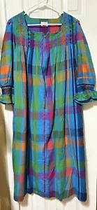 Camicia da notte vintage SAYBURY ANNI 80 a quadri multicolore abito casacca muumuu piccola - Foto 1 di 11