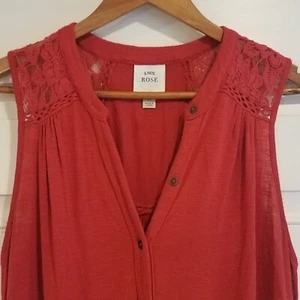 Knox Rose Sleeveless Womens Medium Button Up V-Neck Tank Top Blouse Lace GG-7 - Picture 1 of 10