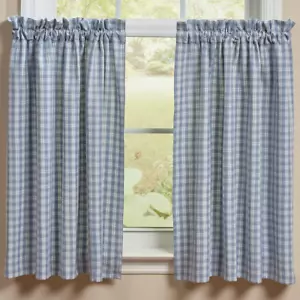 Stafford Dusk Blue White Plaid Farmhouse Country Window Cafe Tiers 2 Sizes - Picture 1 of 4