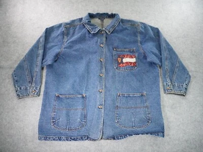 Chaqueta vaquera vintage para mujer 2X azul con botones granero manga larga bandera estrella Foto 1 de 4