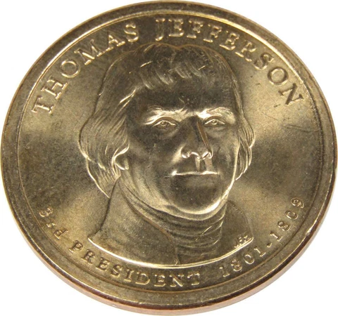 2007 Thomas Jefferson Presidential Dollar Uncirculated $1 Missing Edge Lettering Cover
