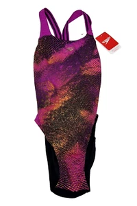 Disfraz de natación de una pieza SPEEDO para mujer Plmt Pbck Af negro púrpura Reino Unido 34" 13 - Imagen 1 de 2