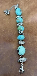 Vtg Silver Nickel Turquoise & Silver Beads Nuggets Turquoise Link Bracelet 7” in - Picture 1 of 12