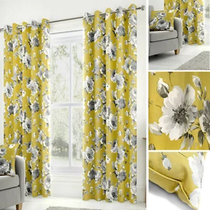 Charity Ochre Eyelet Curtains Fully Lined Bargain Price 100% Cotton - Picture 1 of 10