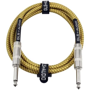 GLS Audio 15ft Instrument Cable Yellow/Brown Tweed Cloth 1/4" to 1/4" 37-094 - Foto 1 di 3