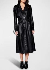 NWT $229 BARDOT Faux Leather Trench Coat in Black - Size Medium! - Picture 1 of 14